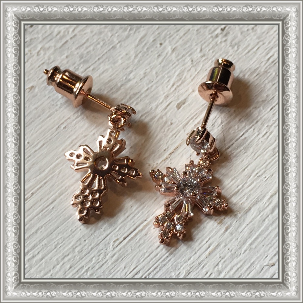 AAA CZ Cross Earrings 1/2” Tall - Picture 4 of 7
